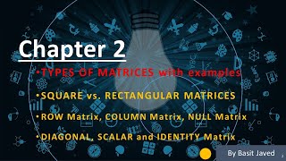 Types of Matrices - Square, Rectangular, Diagonal, Scalar, Identity, Row, Column, Null Matrix