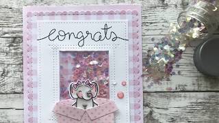 Baby Girl Shower Shaker Card | Not2Shabby DT Project | Lawn Fawn \& MFT