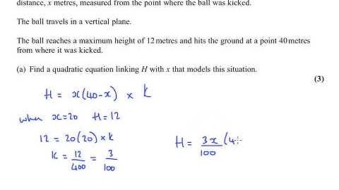 NEW! Edexcel June 2018 Pure Paper 2 q8 - Modelling with Quadratics