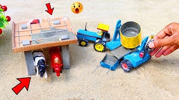 diy tractor mini concrete cow shed |concrete bridge |how to make slime | Mini The Q | @Mini Creative
