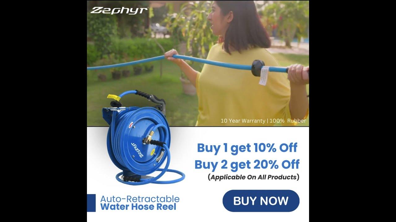 Zephyr Blue Heavy-Duty Auto-Retractable Water Hose Reel 