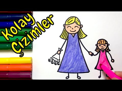 Kolay Çizimler | Anne ve Çocuk Çizimi | Anneler Günü Resmi