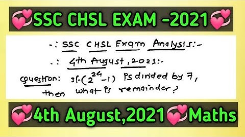 SSC CHSL Exam Analysis (4th August,2021)||Remainder Trick||3||