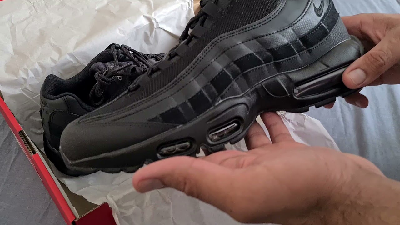 Nike Air Max 95 Triple Black Leather Unboxing and Review - Nike Air Max 95  Essential - YouTube