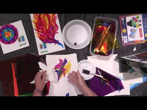 Instructions & Materials: https://www.dickblick.com/lesson-plans/veils-of-light-and-color/

In speaking of stained glass windows found in gothic-era cathedrals, French architect Violett-le-Duc referred to them as “veils of light and color...” This project is far simpler than producing stained glass-type artwork, where pieces fit together and are separated by lead lines. By eliminating those aspects of construction, students are free to use shape, value, and color as they like, with the added element of light to illuminate their creations.