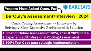 Famous Barclays Online Coding Assessment | Most Repeated Coding Questions Solved with 100% Test Cases Pass Net Worth