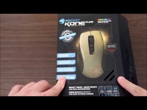 Roccat Kone Pure Military Desert Strike Optical 5000dpi gaming mouse unboxing and overview