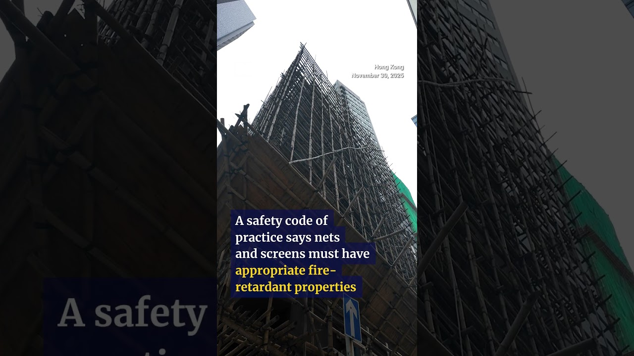 Bamboo scaffolding, mesh removed from some buildings over weekend after deadly fire