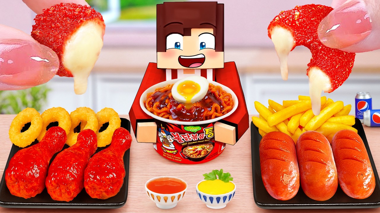 Oh My JJ 😋 Mukbang Tiny Noodles & Fried Chicken Recipe 🍗 Tina Mini Cooking