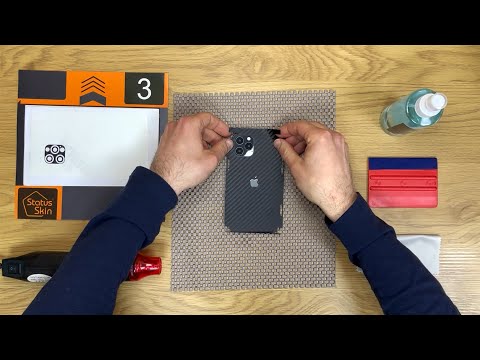 Карбонова захисна плівка 3D Carbon для Apple iPhone 17 Pro на задню панель та блок камер  (золотистий  карбон), видео 1