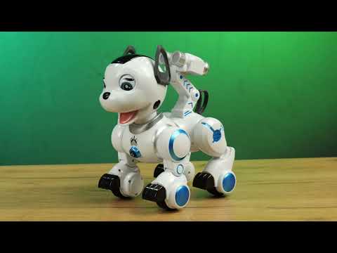 Інтерактивний песик на радіокеруванні з підсвічуванням танцює ходить кліпає очима USB акумулятор пульт дистанційного керування, видео 1