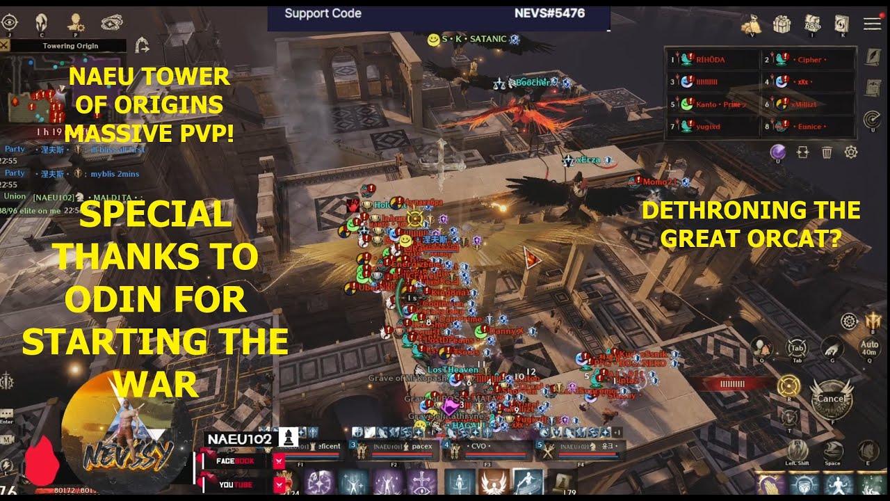 NIGHT CROWS - DETHRONING THE GREAT ORCAT! NAEU IS BACK! MASSIVE PVP IN TOWER OF ORIGINS 90!