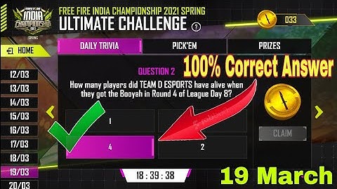 All Answers Of 19/3 ESports Ultimate Challenge Questions Free Fire |  3/3 Correct Answers