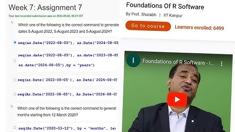 Foundation of R Software Week 7 Assignment Answers || Assignment 7 || NPTEL || July 2023