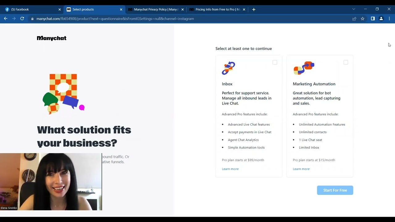 FB page + IG account + ManyChat Registration