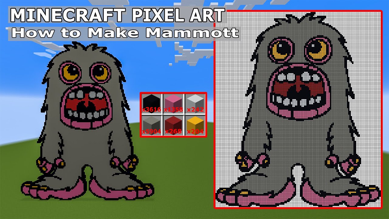 How to Make Mammott My Singing Monsters Pixel Art in Minecraft - YouTube