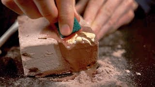 ASMR Excavation in a water-soaked block of plaster