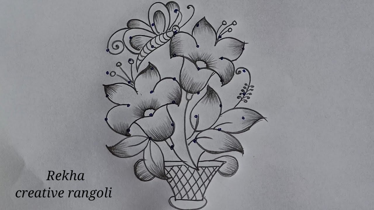 creative flower pot rangoli (7*4) | simple flower kolam | easy rangoli 