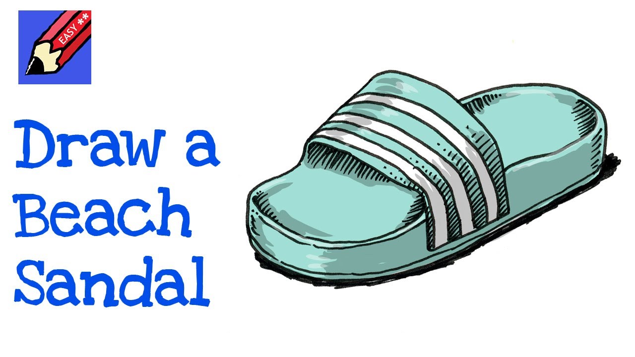 How to Draw an Adidas Adilette Slider Beach Sandal Real Easy - YouTube