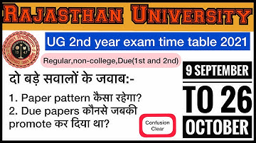 Rajasthan university ug second year time table 2021 || Ru 2 year time table|| 1st & 2nd due exam .