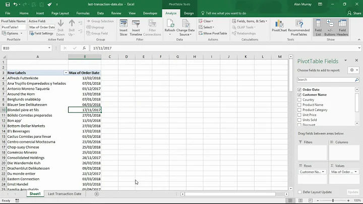 Return the Last Transaction Date - Excel PivotTable Trick