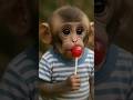Baby Monkey Tastes a Lollipop… Then Bursts Into Laughter! 🍭😂This adorable