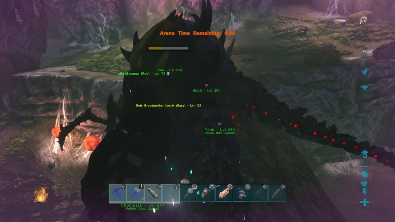 Ark official server defeating the broodmother on easy with 30 seconds left!