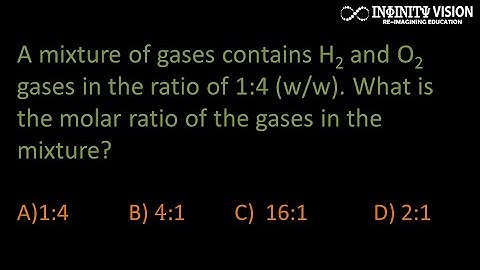 A mixture of gases contains H2 and O2 gases in the ratio of 1:4 (w/w). What is the molar ratio of
