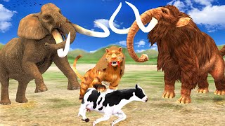 Zombie Mammoth Vs Elephant Save Cow Cartoon from Saber Tooth Tiger Attack Bull Animal Epic Battle