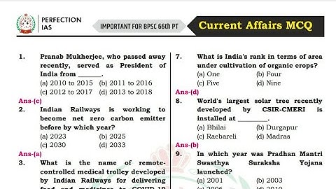 CURRENT AFFAIRS FOR BPSC 66 PRELIMS || 700 MOST IMPORTANT MCQ || Part 2