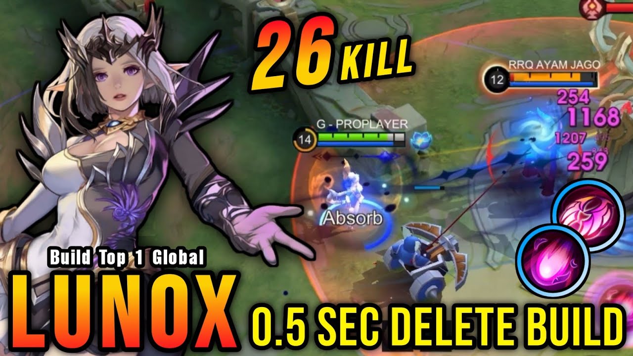 26 Kills!! 0.5 Sec Delete Lunox Build (MUST TRY) - Build Top 1 Global Lunox ~ MLBB