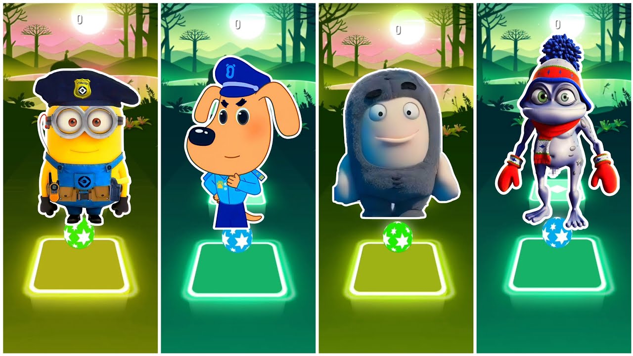 Minions Vs Sheriff Labrador Vs Oddbods Fuse Vs Crazy Frog - Tiles Hop Edm Rush🎶