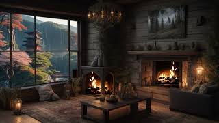 Rainy Retreat: Fireplace Serenity with a View of the Japanese Forest  Relaxation For Sleeping