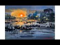 How To Draw Sunrise In Watercolour Painting Tutorial | Watercolor Demo By Shahanoor Mamun