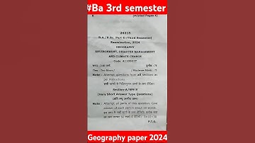 Ba 3rd semester geography paper 2024 #paper #geography #shorts