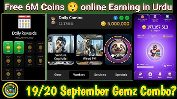Gemz Combo | 19/20 September 24 Cipher Code | Daily Reward | Badhyaa Crypto | Today Combo In Urdu |