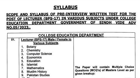 Syllabus for SPSC Lecturer BPS-17 Test #syllabus #spsc #lecturer