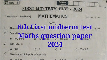 6th std First midterm test Maths question paper 2024