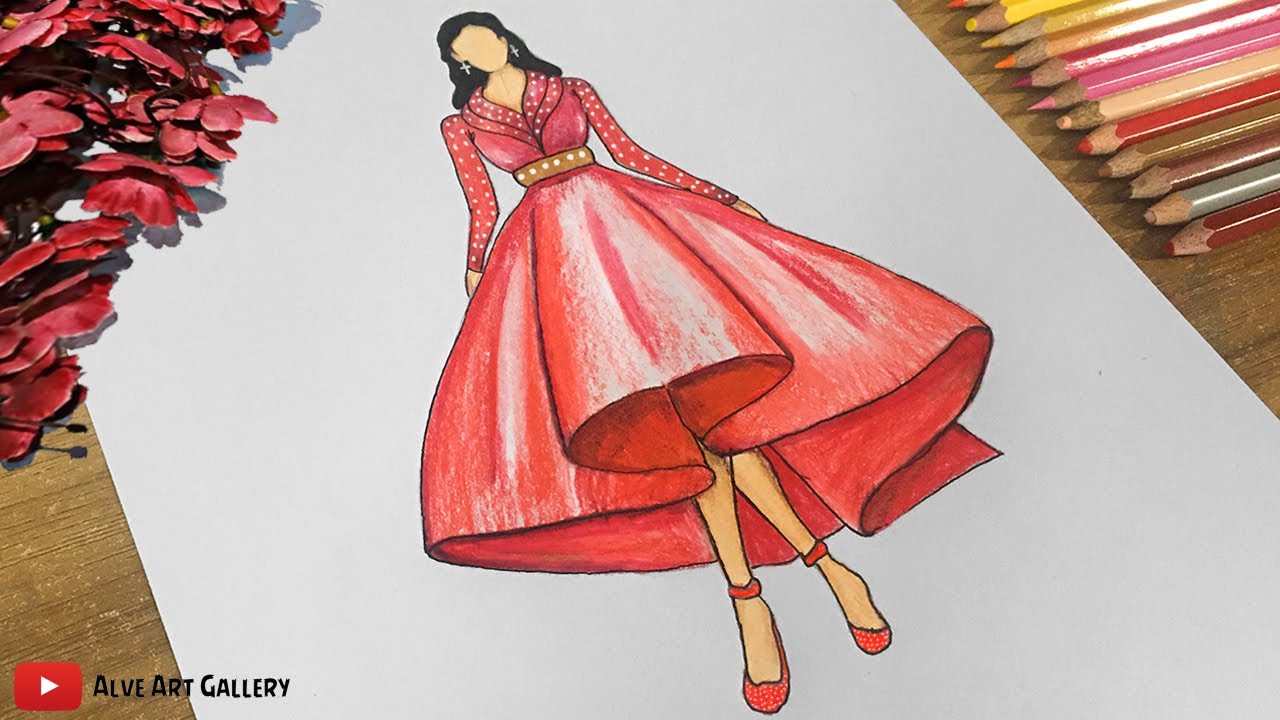 Indian fashion illustration dress drawings by Srabani - Trendy Art Ideas