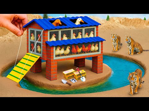 DIY Mini Tractor Builds A 2 Story Chicken Coop On An Island After Tiger Attack Science Project