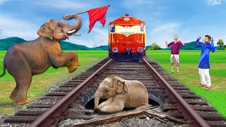 Must Watch New Funny Comedy Video ट्रेन बचाव हाथी Train Rescue Elephant