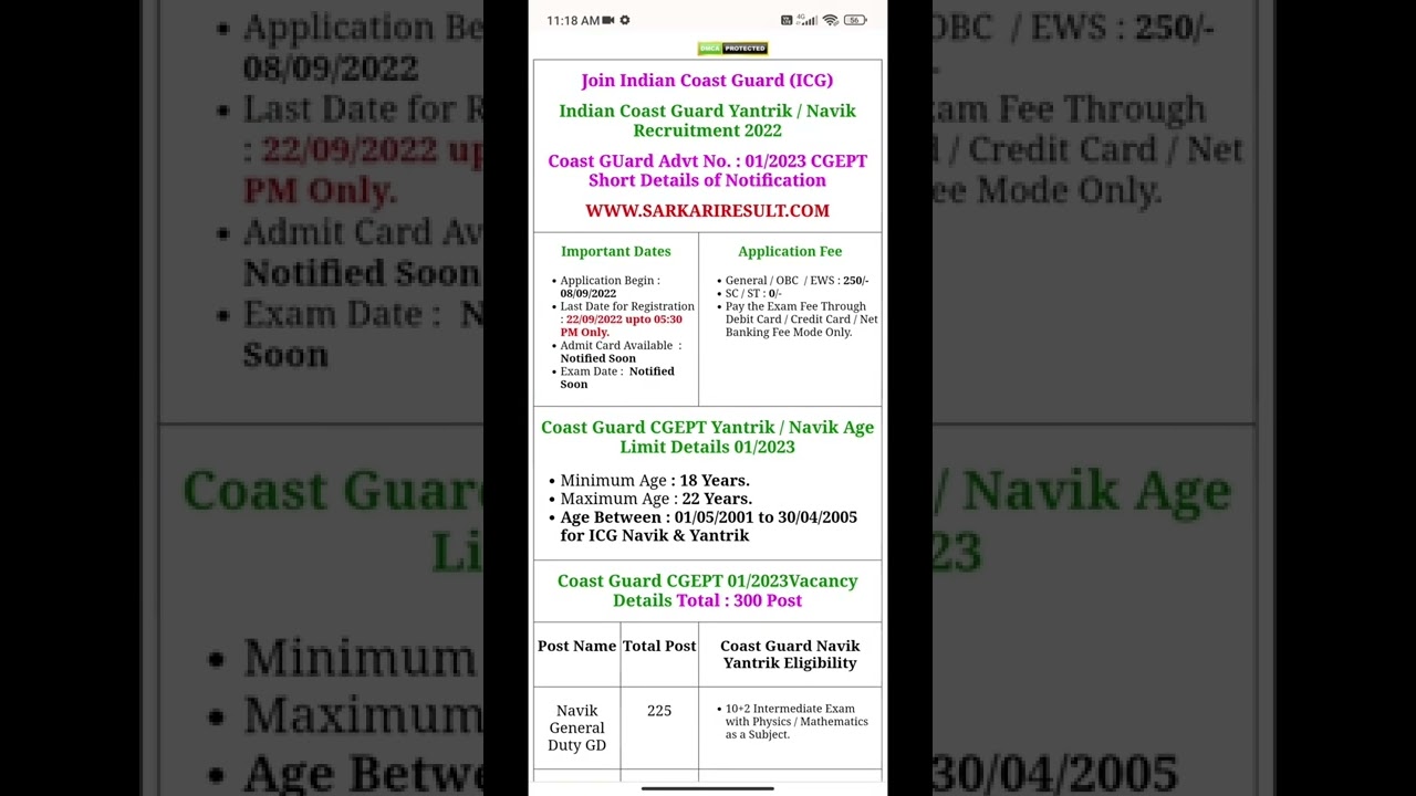 Indian Coast Guard Yantrik Recruitment 2022 | Coast Guard New Vacancy 2022 | Navik Online Form 2022