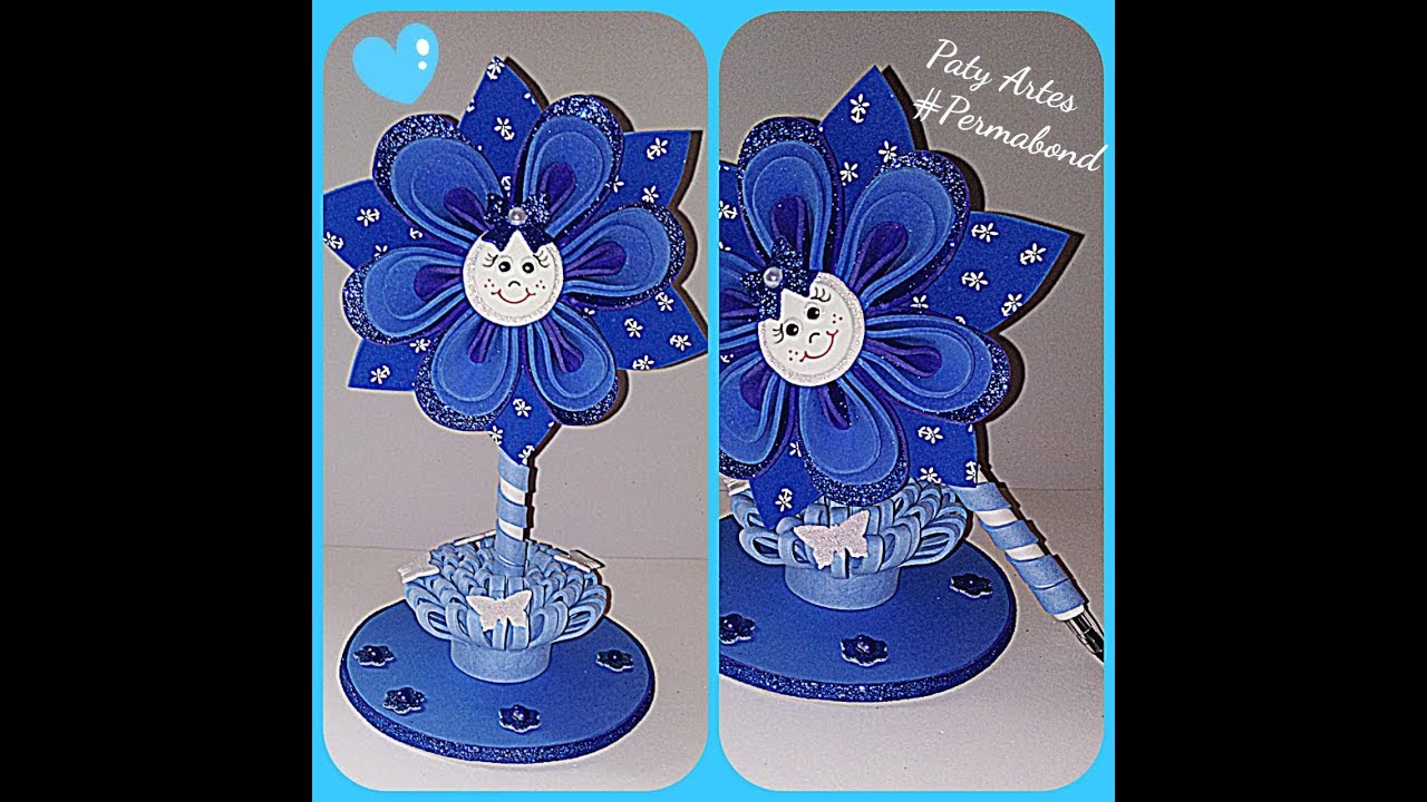 Caneta Menina Flor em eva sem bola de isopor