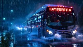 Heavy Rain on Bus Window 4K ASMR - City Night Bus Rain Ambience for Deep Sleep Or Focus Study screenshot 2