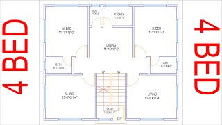 HOUSE PLAN DESIGN | EP 150 | 1000 SQUARE FEET 4 BEDROOMS HOUSE PLAN | LAYOUT PLAN screenshot 5