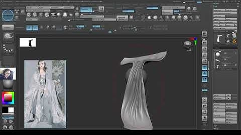 15-3 Cloth zbrush sculpting, creating a core area with folds, shaping + pulling, gravity example1
