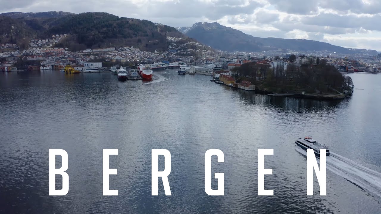 Fly over Beautiful Bergen in Norway - 4K video