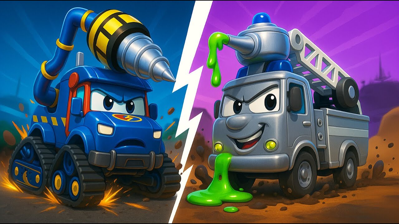 Super Boor tegen Robot Brandweertruck! Wie is er sterker? | Auto & Truck redding voor kinderen