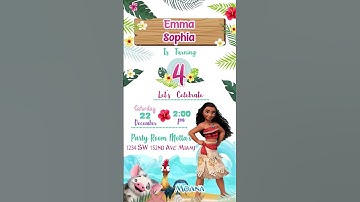 MOANA Birthday Party Video INVITATION Personalized