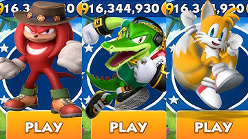 Sonic Dash - Series knuckles vs Vector vs Tails - All Characters Unlocked - Gameplay